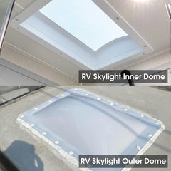 XMK RV skylight outer dome UV-coated to reduce heat while admitting light.
