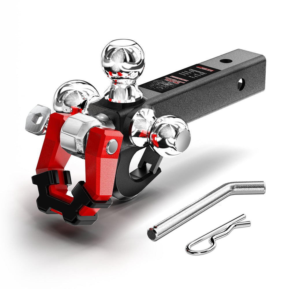 XPE trailer hitch tri-ball mount with hook enhances towing versatility for various trailers.