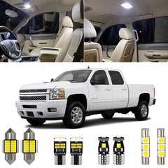 Xpismii interior LED kit with diagram for Silverado/Sierra showing bulb placement and fitment
