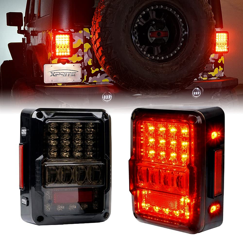 Xprite 4D smoked LED tail light for Jeep JK with smoked lens improves rear visibility