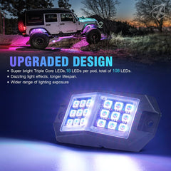 Xprite LED rock light kit with multicolor neon creates vibrant undercar glow.