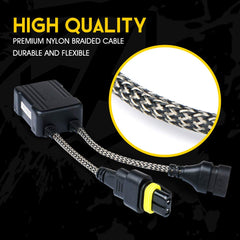 Plug-and-play connector image showing direct compatibility with 9005 LEDs.