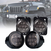 Xprite smoked-lens turn signal for Jeep Wrangler front grille improves visibility and style.