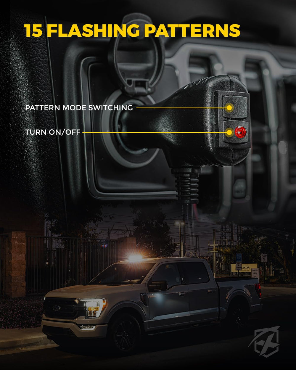 Xprite rooftop strobe applied to trucks and snow plows for enhanced road safety.