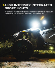 Xprite UTV side view mirror offers larger viewing area for safer awareness.