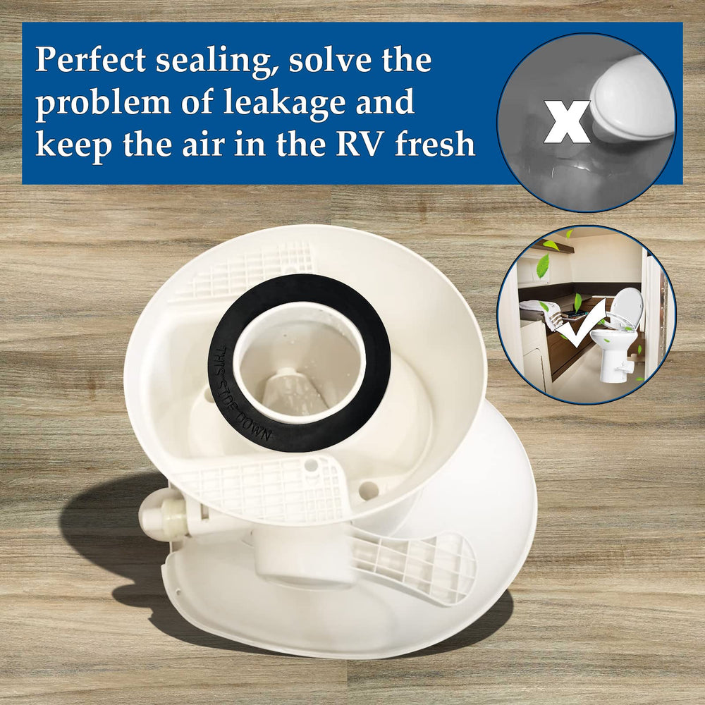 XQIQX RV Toilet Seal in use on a Dometic bowl during travel.