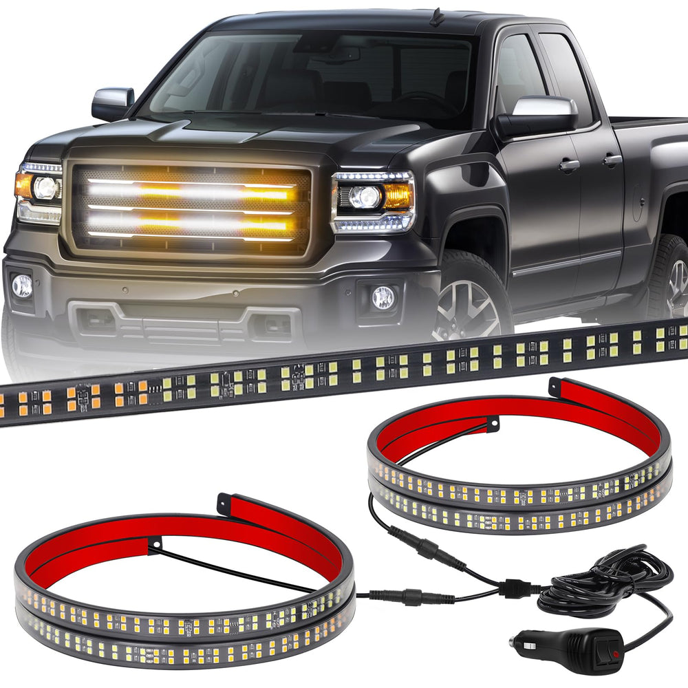 XRIDONSEN 2x24in strobe strip on a truck grille boosts daytime visibility