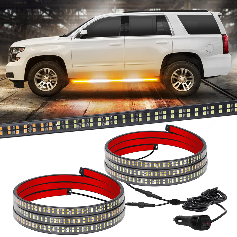 XRIDONSEN 2-piece 60-inch emergency strobe strip with amber and white LEDs for visibility.
