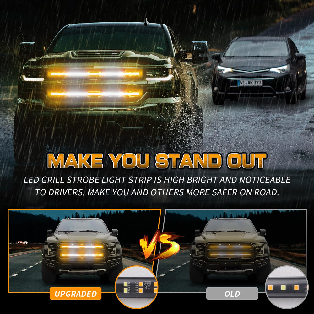 XRIDONSEN amber and white strobe strip on front grille enhances warning signals from miles away.