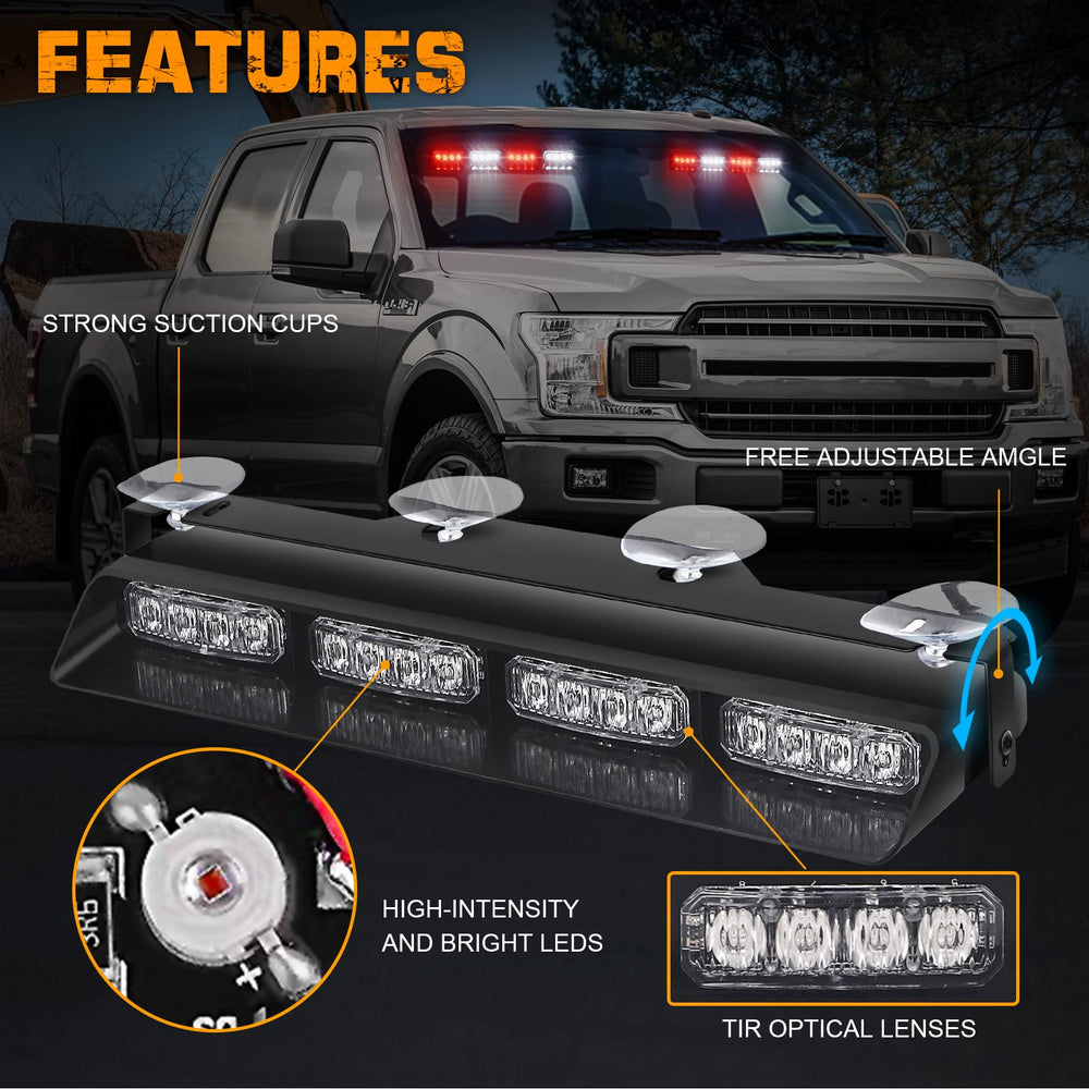 XRIDONSEN dash lights with suction cups shown on windshield for quick, tool-free installation.
