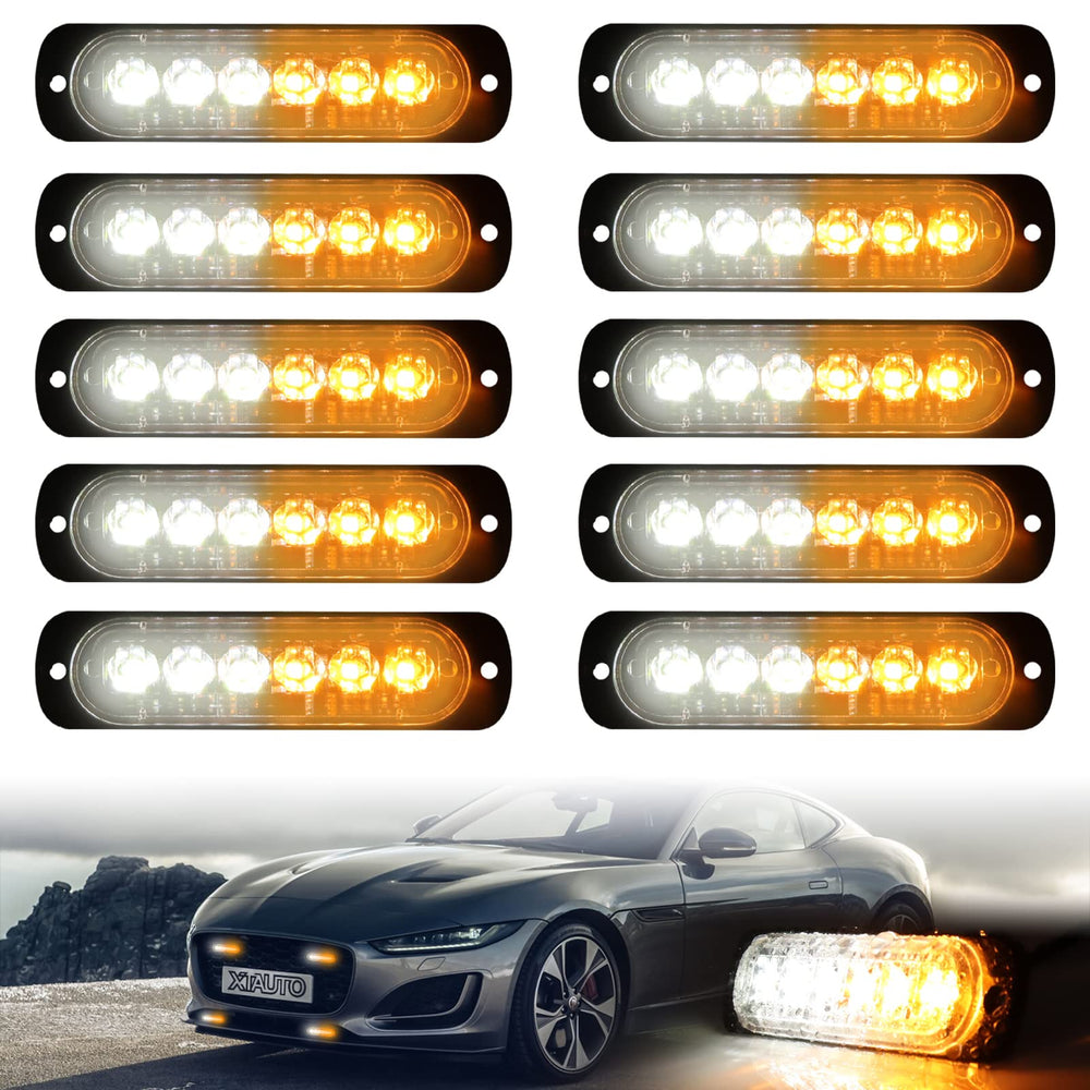 XTAUTO 6-LED amber-white strobe light closeup shows high visibility for safer driving