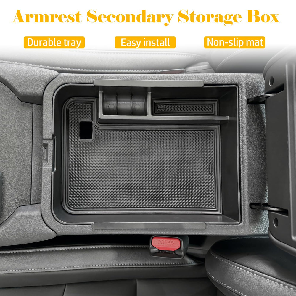 X-TKER Sentra armrest storage tray shows two-level design for compact organization