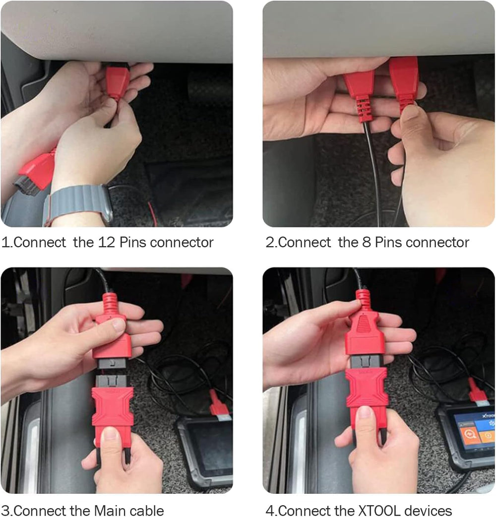 XTOOL D7/D8 scanners connect for FCA compatibility and direct OBD access.
