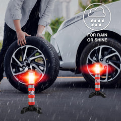 XTREME STP LED Road Flares foldable stand offers stable placement on pavement.