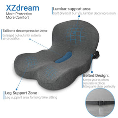 XZdream Cushion with adjustable strap shown on car seat for secure fit