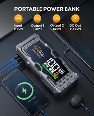 YA100 ports and 160W DC output for on the go charging.