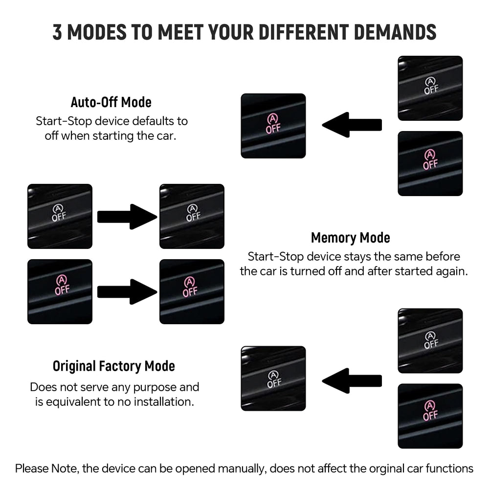 YADINATAY three-mode switch demonstrates Auto-off, Memory, and Original Factory modes.