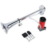 Yaetek 12V single trumpet air horn chrome close-up showing durable finish