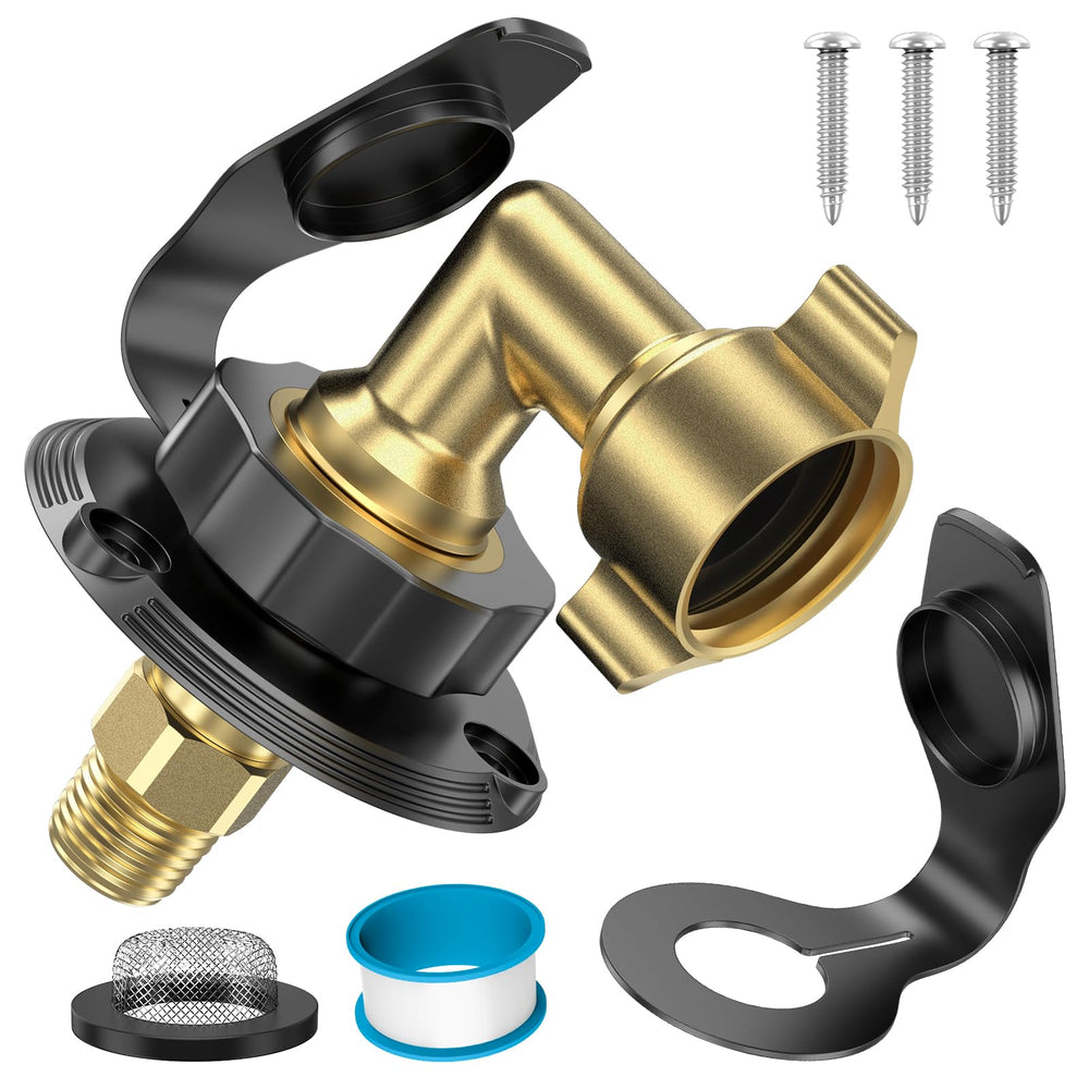 YAKADE RV water inlet with brass elbow connection for reliable city water fill