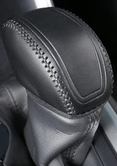 YAKANEY leather gear shift knob cover close-up showing genuine texture and protection