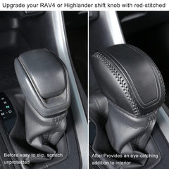 YAKANEY leather gear shift cover providing interior protection for RAV4