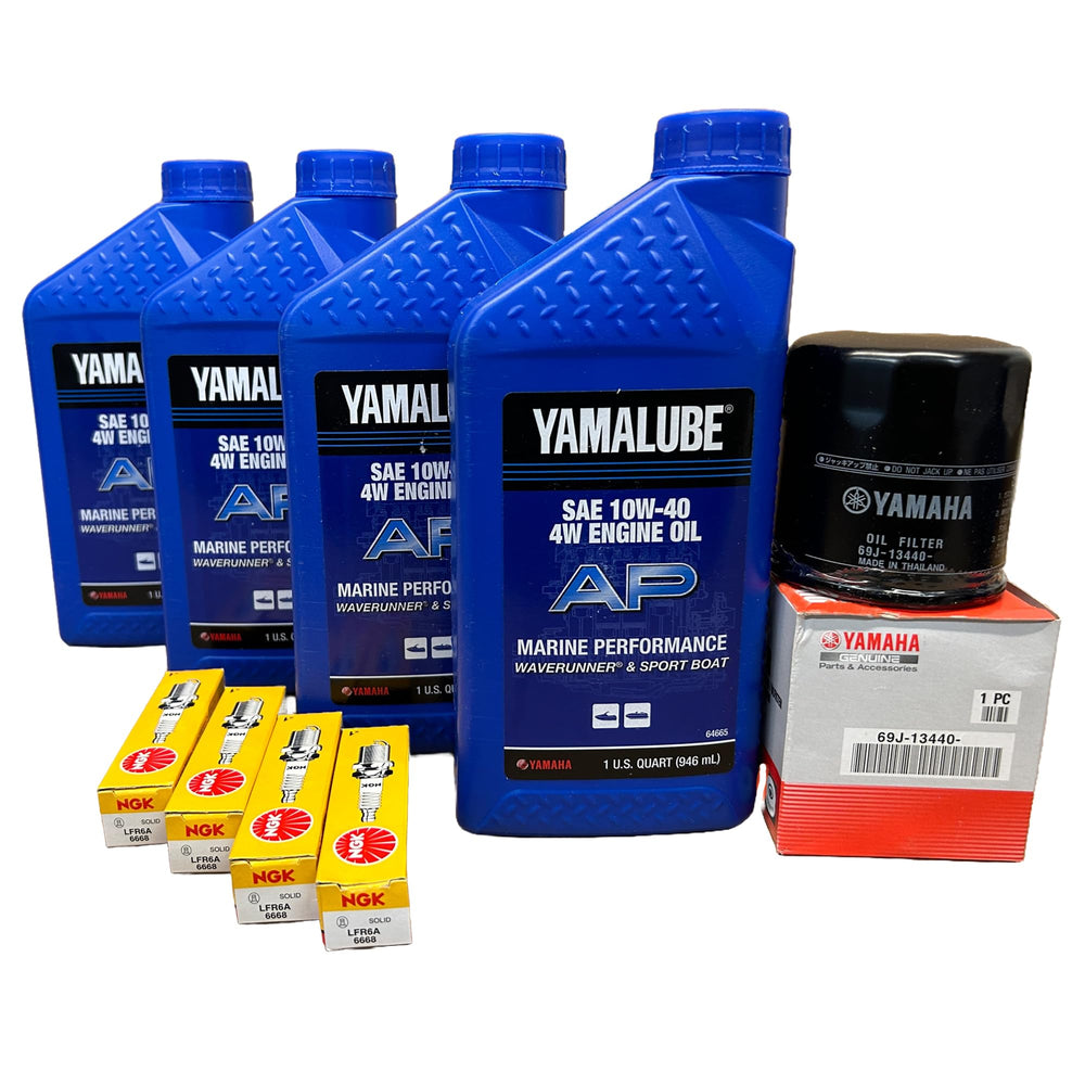 Yamaha Oil Change Kit includes oil, filter, and spark plugs for easy maintenance.