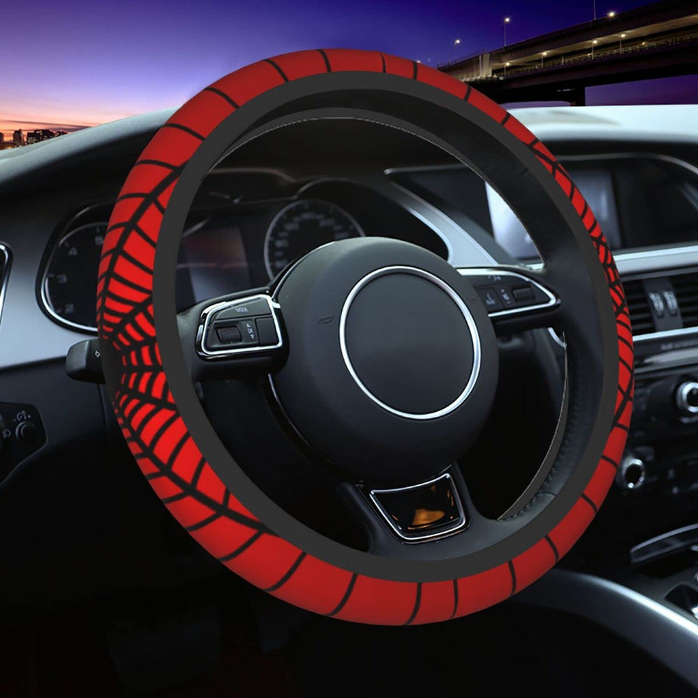 YANGDADA red spider web steering wheel cover on 15in wheel enhances grip and style