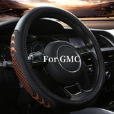 Yangday leather steering wheel cover on GMC Sierra 15-inch, brown, custom fit