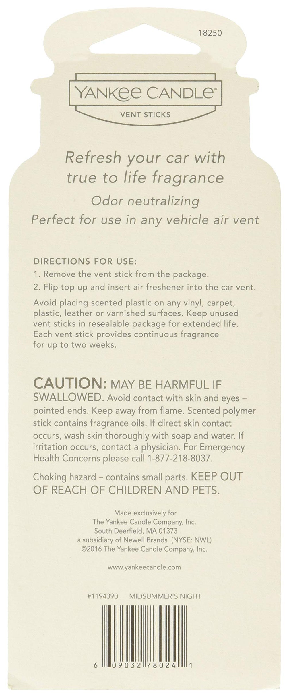 Yankee Candle Midsummers Night vent-stick four sticks pack for customizable fragrance
