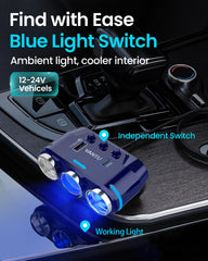 YANTU blue LED interior lighting on cigarette lighter adapter for visibility