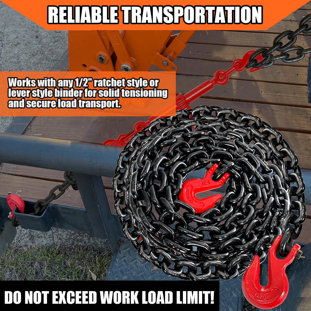 YATOINTO G80 red clevis hooks on ends, for quick hookups and secure connections.