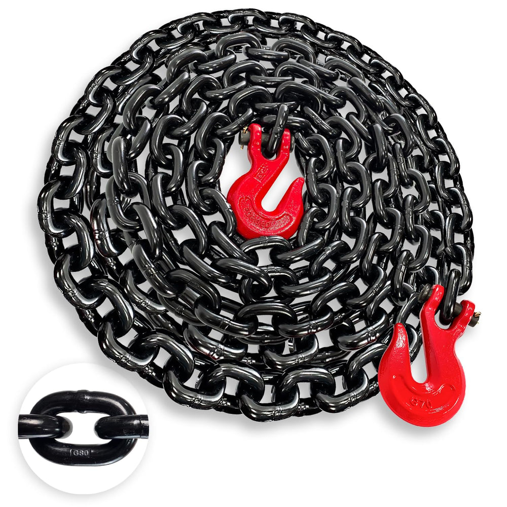 YATOINTO G80 transport binder chain, 1/2 inch by 20 feet, ready for trailer tie-downs.