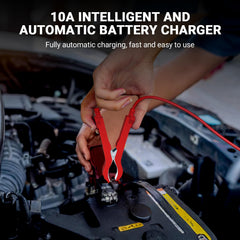 YDBAO battery charger with LCD display showing voltage and current in real time.