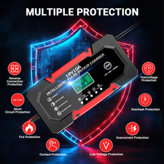 YDBAO compatibility image highlights 12V lead-acid and LiFePO4 support.