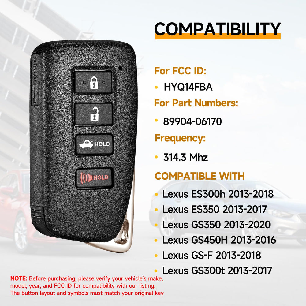 YDTHTLAH smart key fob for Lexus ES350, rear view, easy swap.