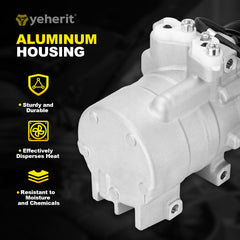 YEHERIT AC compressor with clutch — pulley detail highlights 6-groove design.