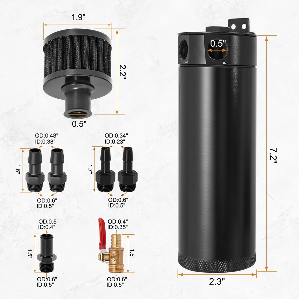 YEHERIT packaged kit includes can, filter, valve, and hoses.