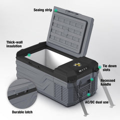 Yellow Jacket 12V car fridge connects via app for convenient remote control.