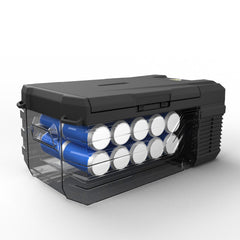 Yellow Jacket 12V car fridge in-vehicle trunk demonstrates easy transport and secure placement.