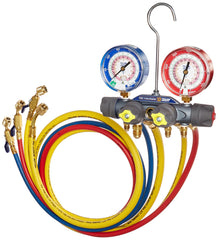 Yellow Jacket 49968 charging manifold front view shows lightweight aluminum body
