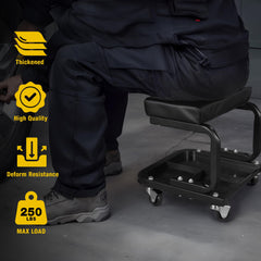 Yellow Jacket Creeper Seat padded cushion provides comfort during repairs