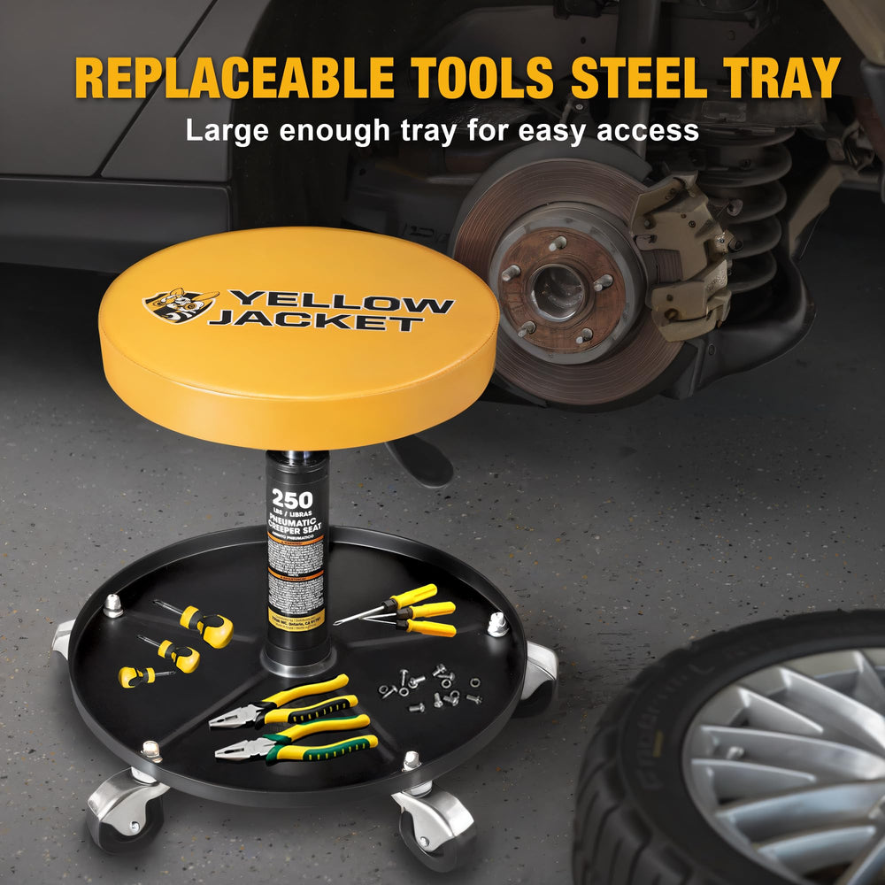 Yellow Jacket five-caster base glides smoothly across shop floors