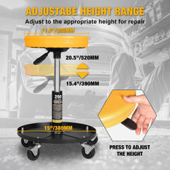 Yellow Jacket mechanic stool pneumatic height adjustment for comfortable, customizable working height