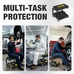 Yellow Jacket stool bottom tray with 3 compartments for quick tool access.