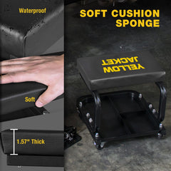 Yellow Jacket work stool suitable for garages, shops, and DIY projects.