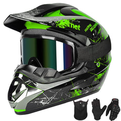 Yesmotor youth motocross helmet green front view for reliable protection on off-road rides