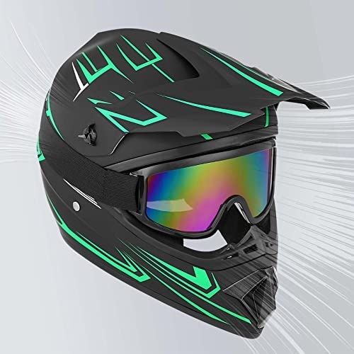 Yesmotor youth motocross helmet green side view for head protection