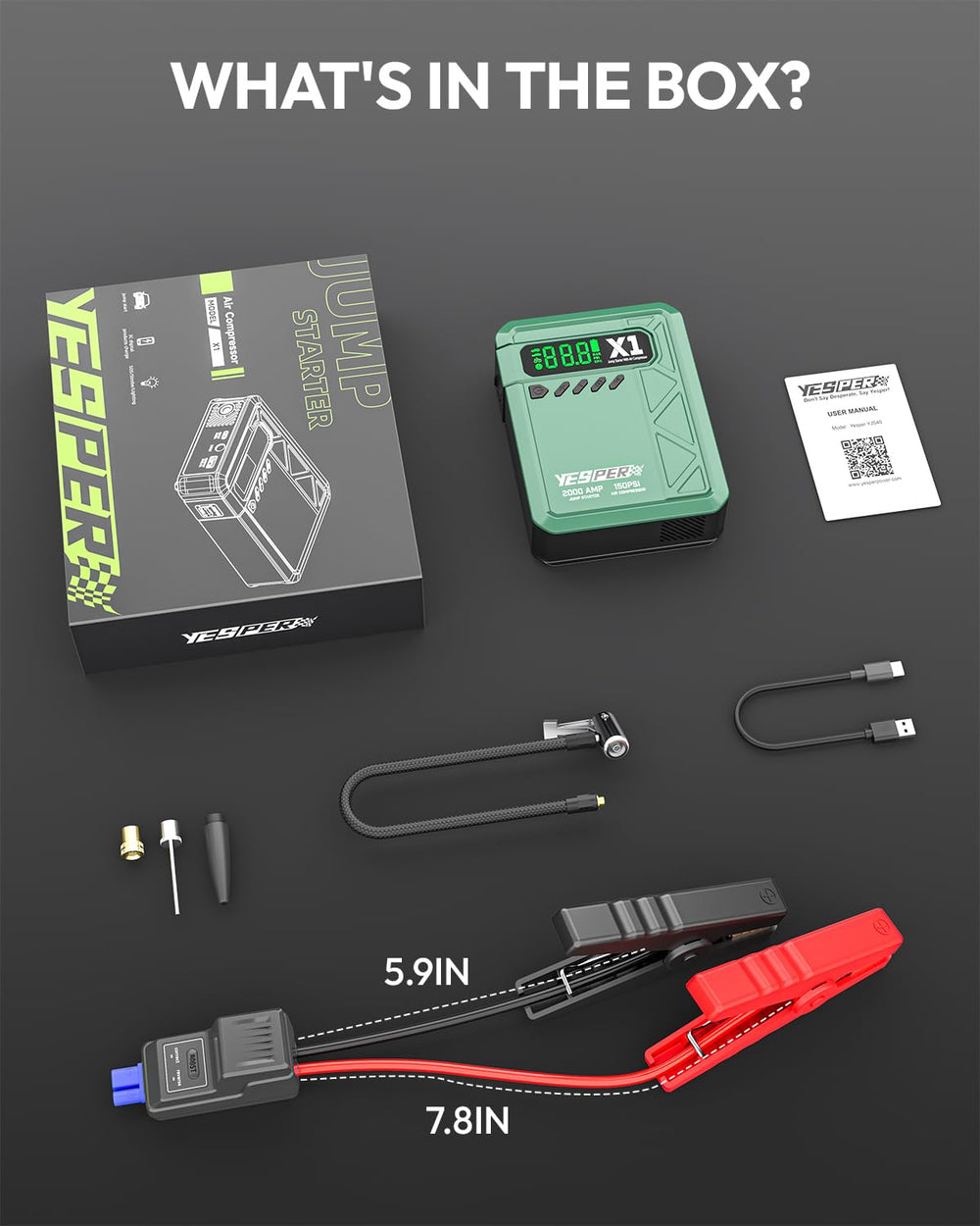 YESPER kit includes essential accessories for quick starts and inflation