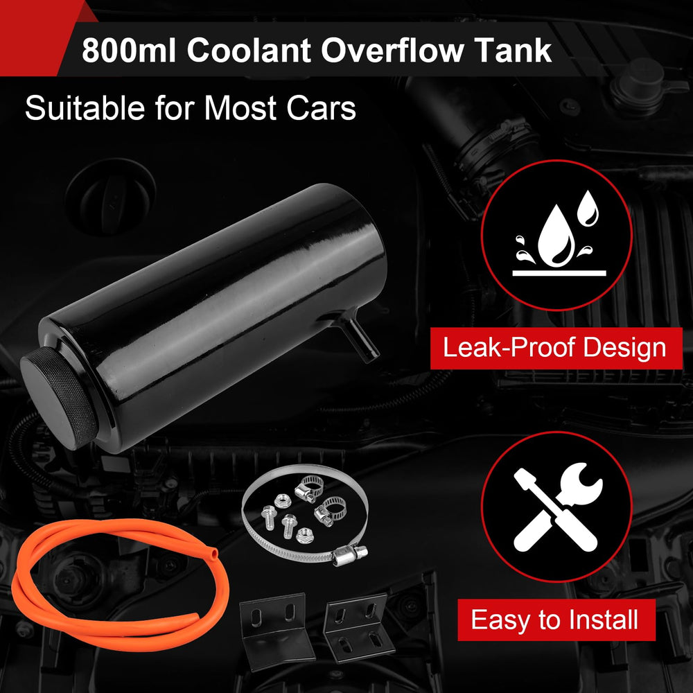 YEYETUO 800ml aluminum reservoir offers sleek black finish for stylish engine bay upgrades.