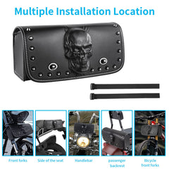 YHTIMIOX skull saddle bag left side highlights durable PU leather and style.